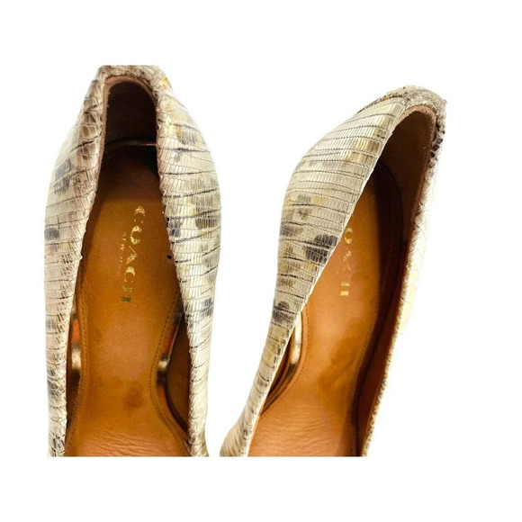 COACH Harlee Gold Snakeskin Embossed Pumps Pointed Toe Heels Shoes size 7 - Picture 15 of 16